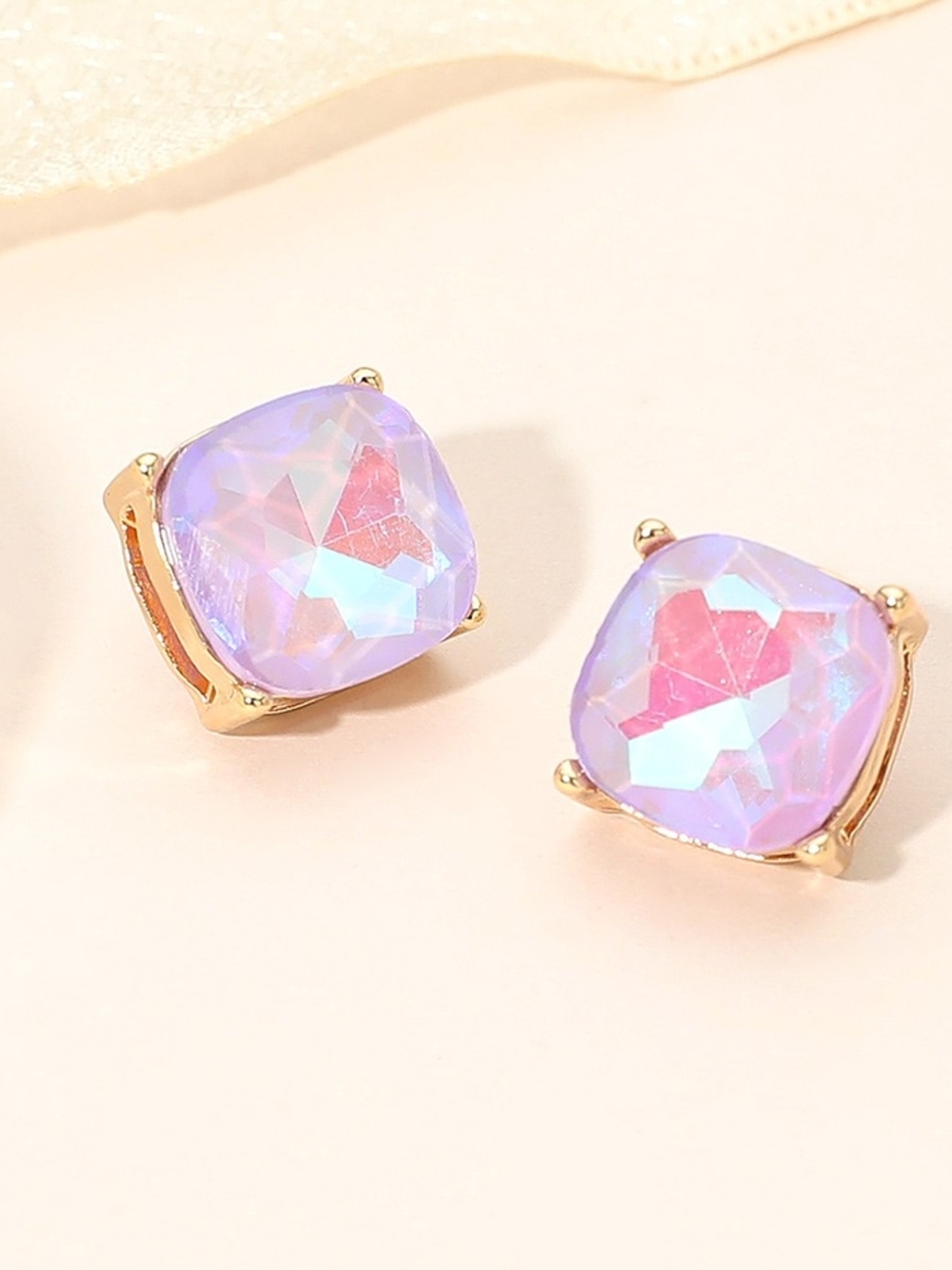 Lavender Square Stud Gold Fashion Jewelry Earrings Statement Accessories Purple